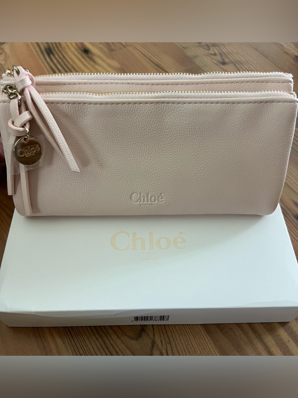 100% AUTHENTIC CHLOE Soft Pink Leather Double Zip Pouch